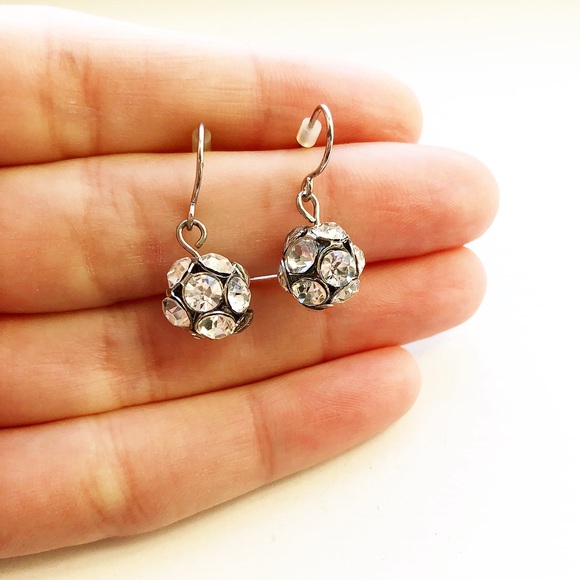 GiftJewelryShop 15MM Sterling Silver Plated Color Cross Disco Crystal Ball Dangle Earrings GiftJewelryShop 15MM Sterling Silver Plated Color Cross Disco Crystal Ball Dangle Earrings